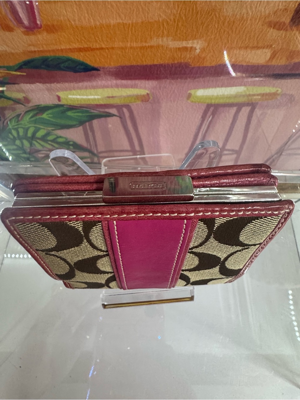 Coach KISS LOCK Signatures Canvas Wallet & Coin Purse with Fuchsia Leather - Picture 8 of 11